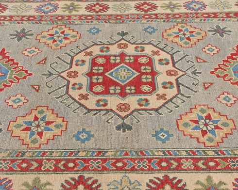 4x6 Gray Kuba Afghan Hand Knotted Wool Area Rug